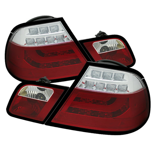 BMW 3-series 02-05 E46 4dr Red Clear LED Rear Tail Lights Strip Tube Style 